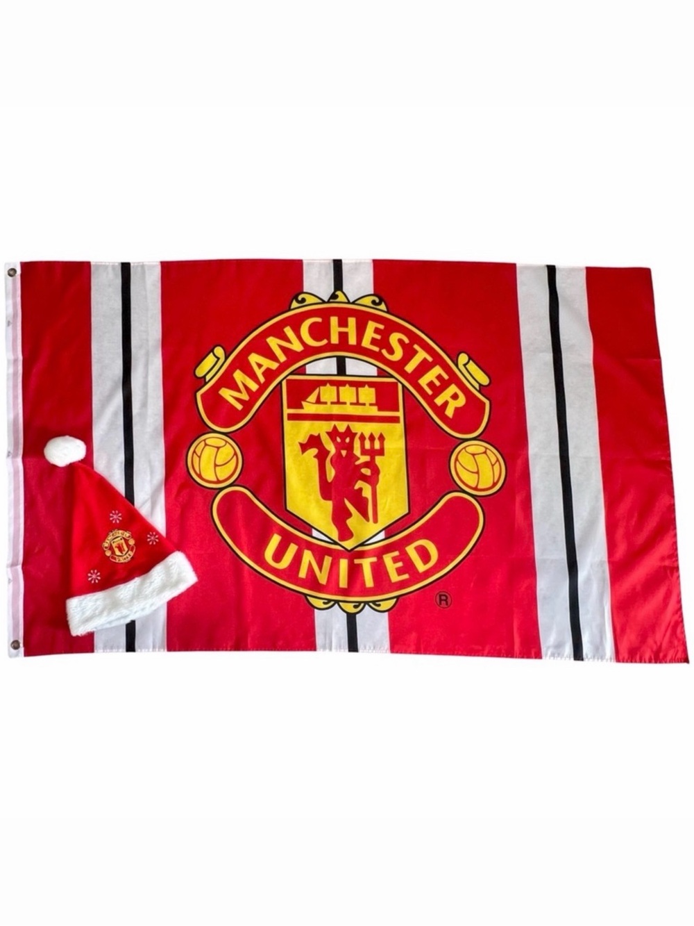 ManU Santa Hat Flag Lot Manchester United Football Club Red Yellow Soccer FC